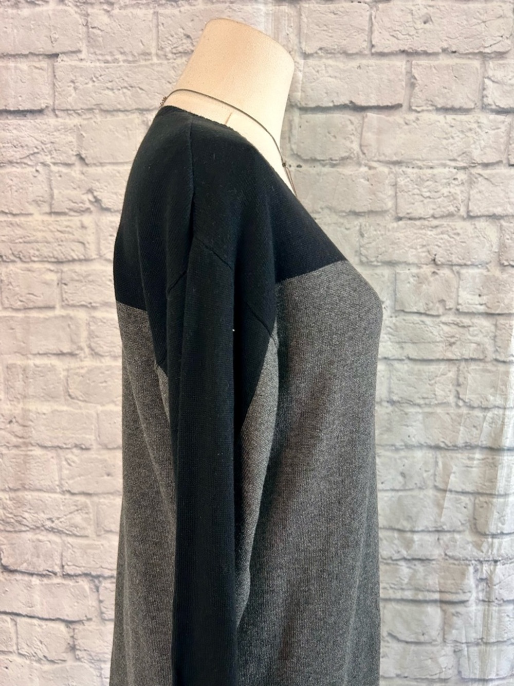 Evan Picone Knit Dress Gray and Black Long Sleeve Midi Office Career Emo Boss - Picture 9 of 14